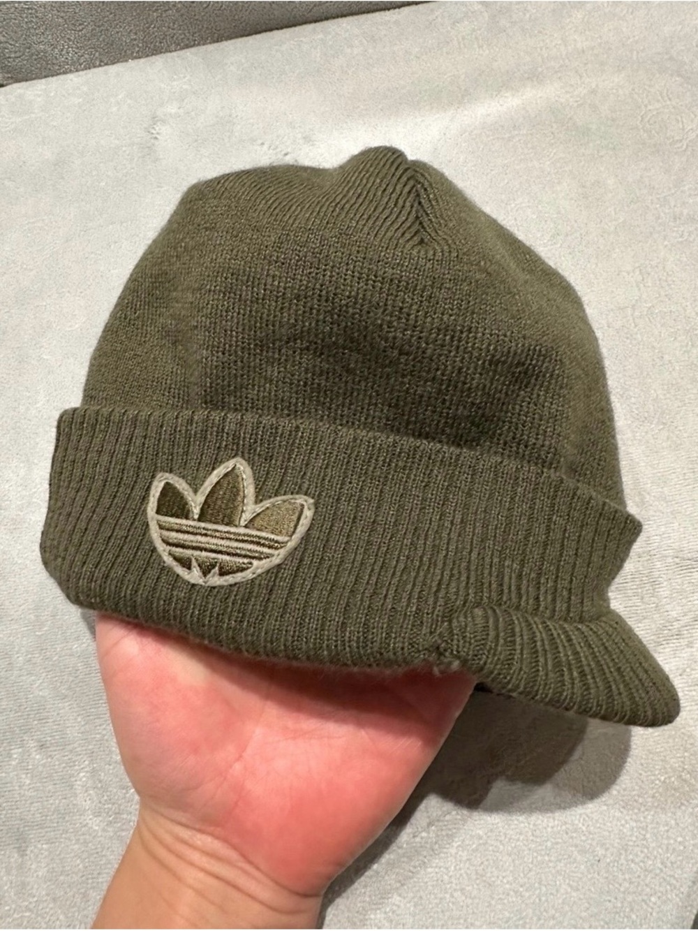 Nice Olive Drab Green Adidas OSFA Visor Beanie With Trefoil Logo